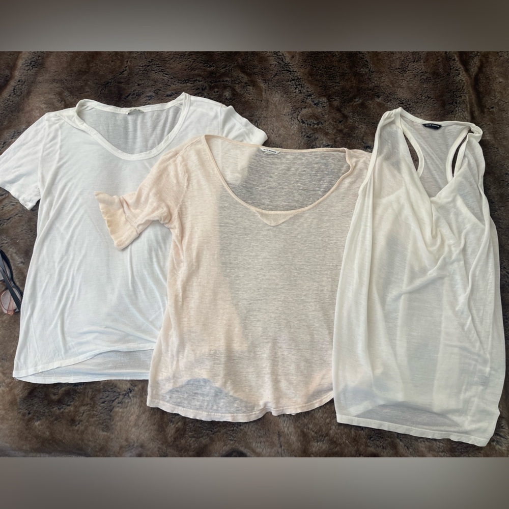 Three Club Monaco Sheer Tee Shirt Tops - White and Pink - Size XS